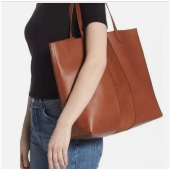 Madewell Handbags - Madewell Suede Stripe Transport Leather Tote - Size 12 1/4"H x 11"W x 5 1/2"D